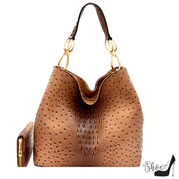 My Bag Lady Online Handbags - Jackie Ostrich & Gator Hobo Tote/Wallet (2PC Set) My Bag Lady Online Handbags - Jackie Ostrich & Gator Hobo Tote/Wallet (2PC Set)